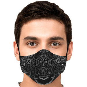 Face Mask Cover with Viking Wolves B&W