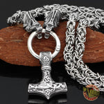 Viking Wolf Head Necklace with Mjolnir