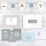 New Baby Celebration Bundle. Includes: Hand and footprint kit, bunting, A6 milestone cards and 'New Baby' card