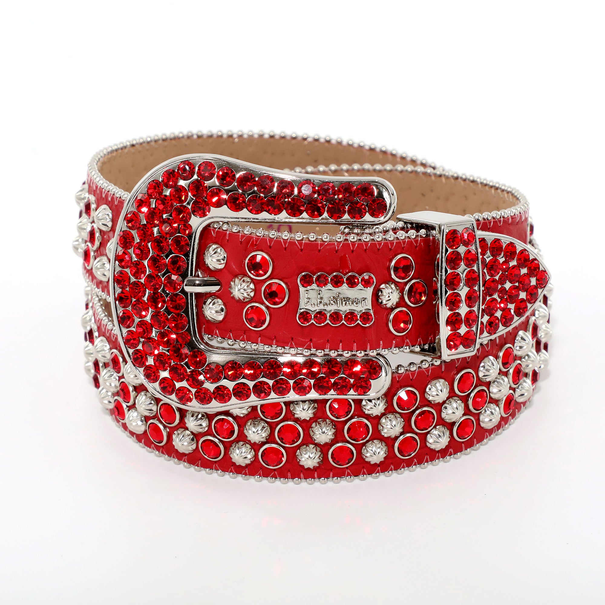 bb simon Leather Belt With 3 Rows Of Large Swarovski Crystals