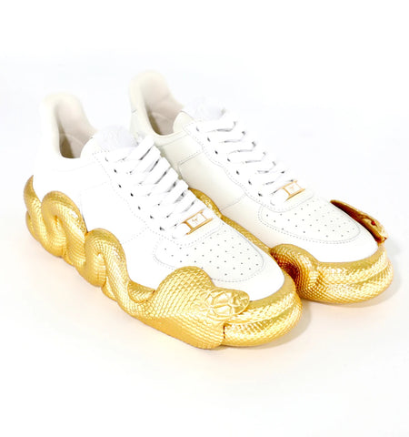 white and gold giuseppe zanotti cobra sneakers