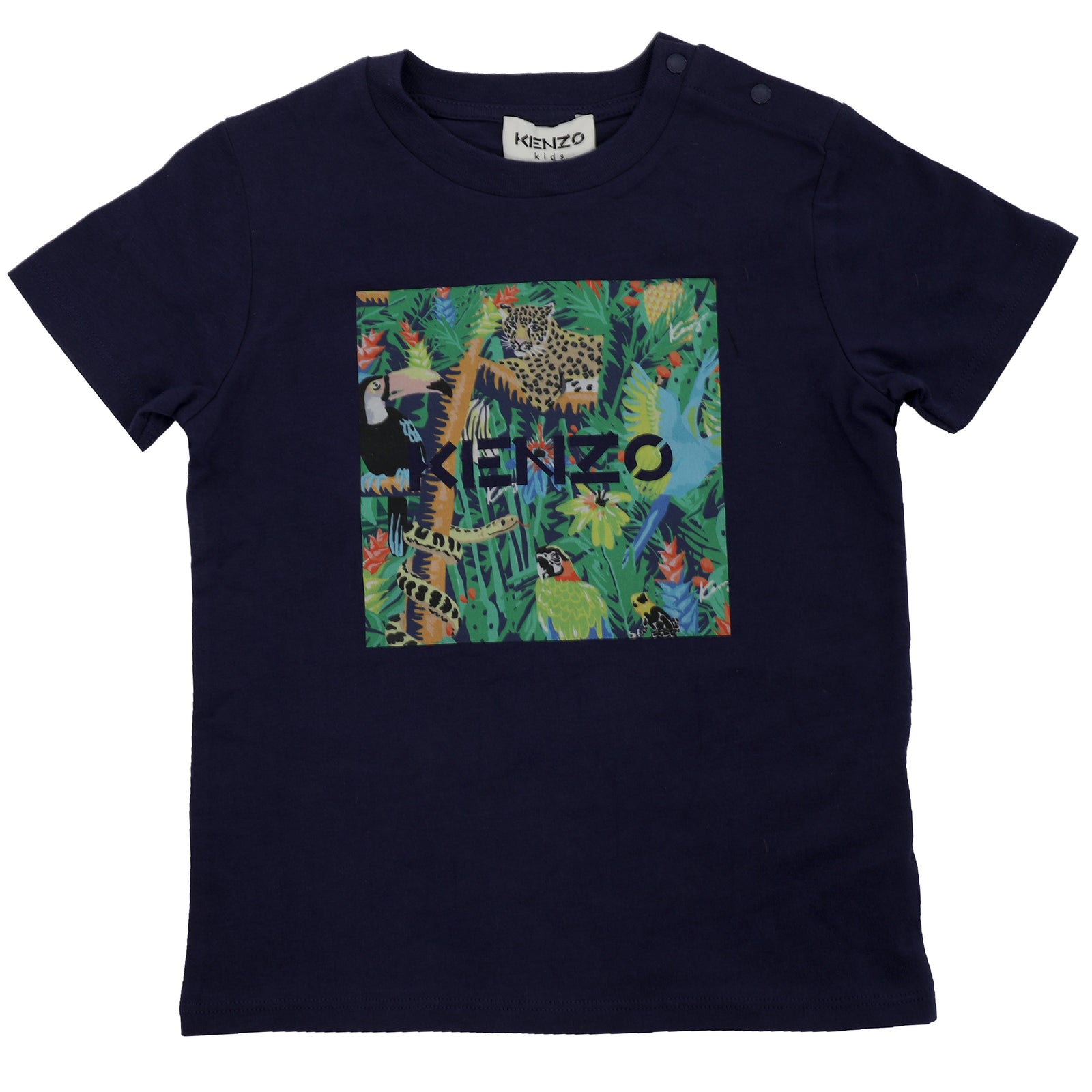 Kenzo Navy & White Colorblock Tiger Print Cotton Crew Neck T-Shirt