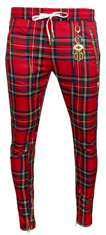 red plaid joggers mens