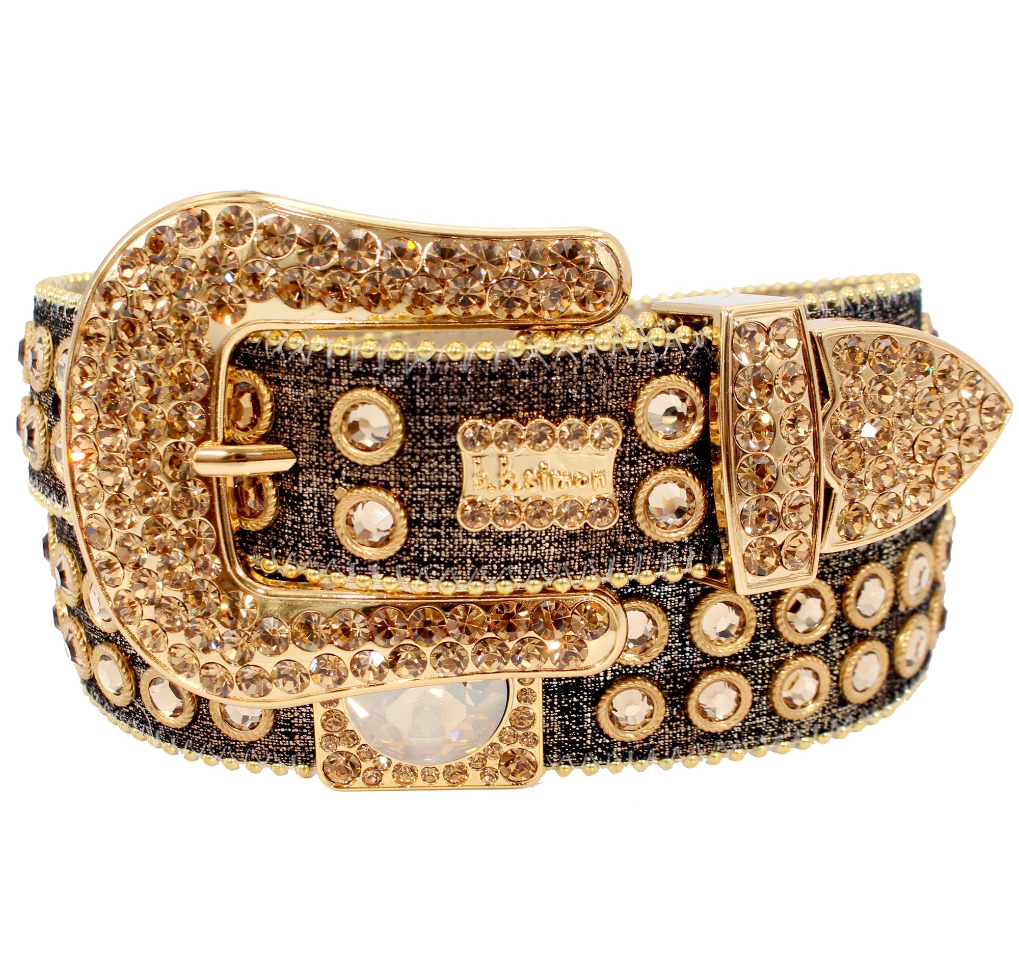 bb simon Leather Belt With 3 Rows Of Large Swarovski Crystals