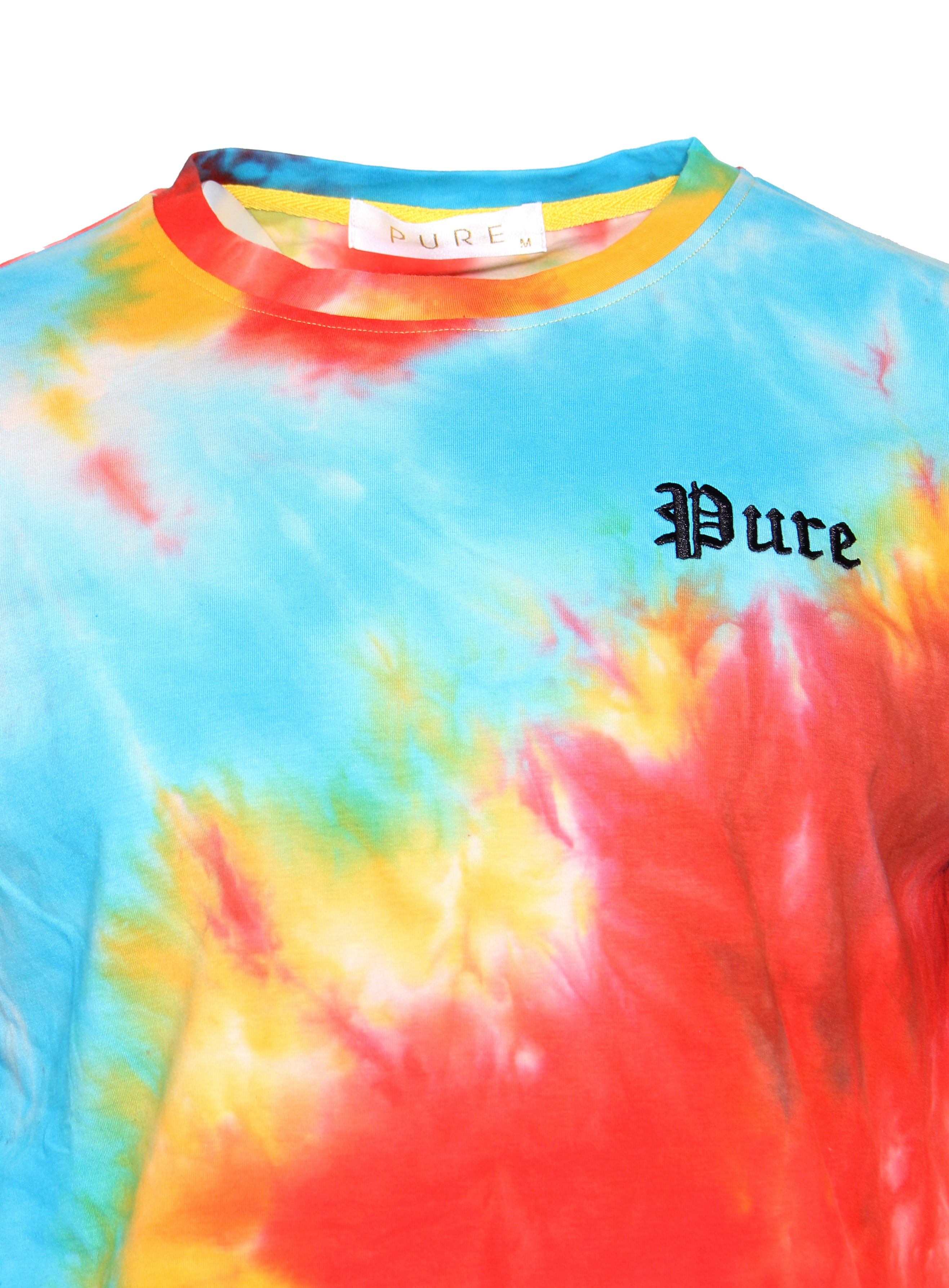 tie dye shirt red blue yellow