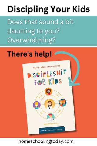 Pinterest pin for review of Discipleship for Kids. Picture of book cover.