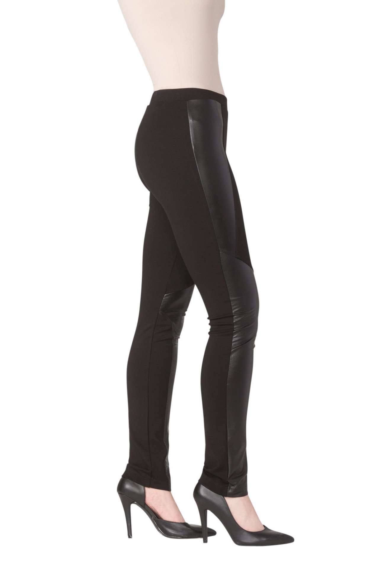 Women's Pants Black Leather Side Detail Quality Stretch Fabric Made in –  Yvonne Marie