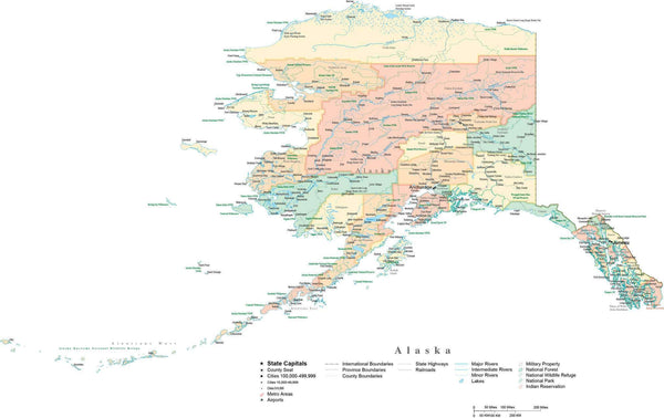 State Map of Alaska in Adobe Illustrator vector format. Detailed ...