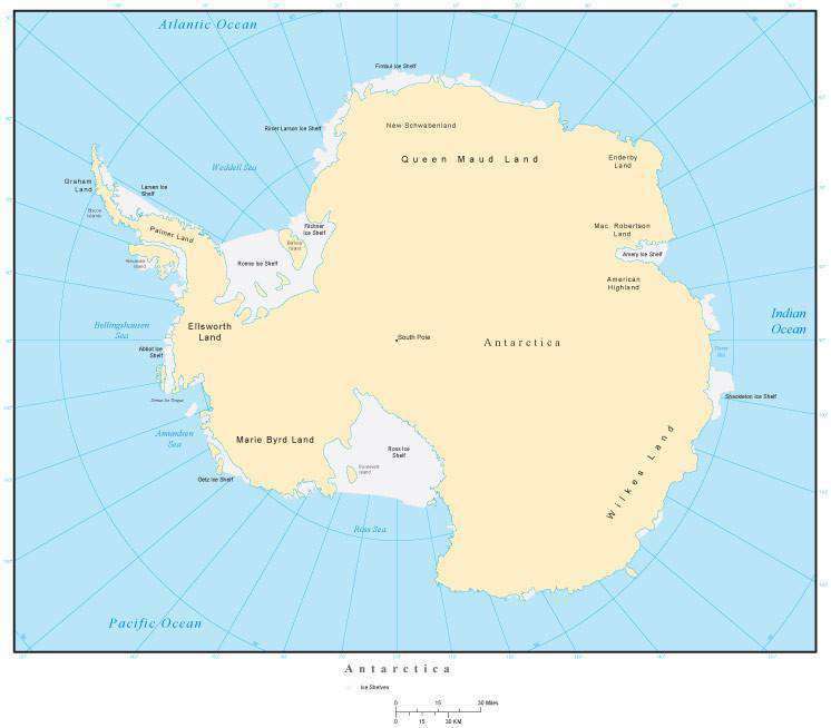 Antarctica Map with Countries, Cities, and Roads
