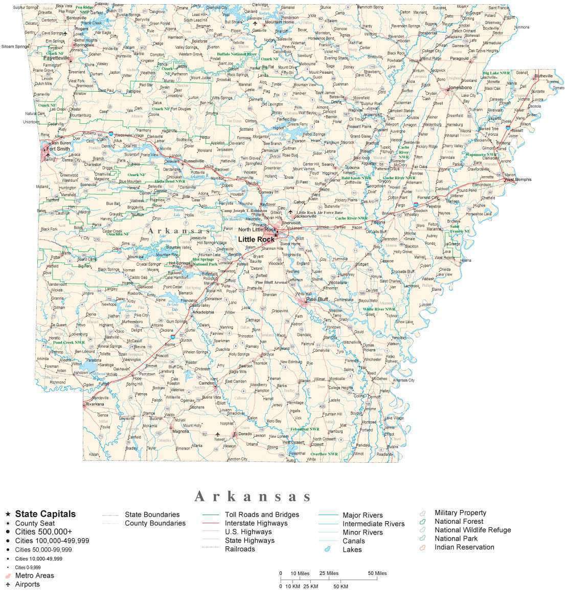 Arkansas Map With Capital County Boundaries Cities Roads And Water Features Ph 1782