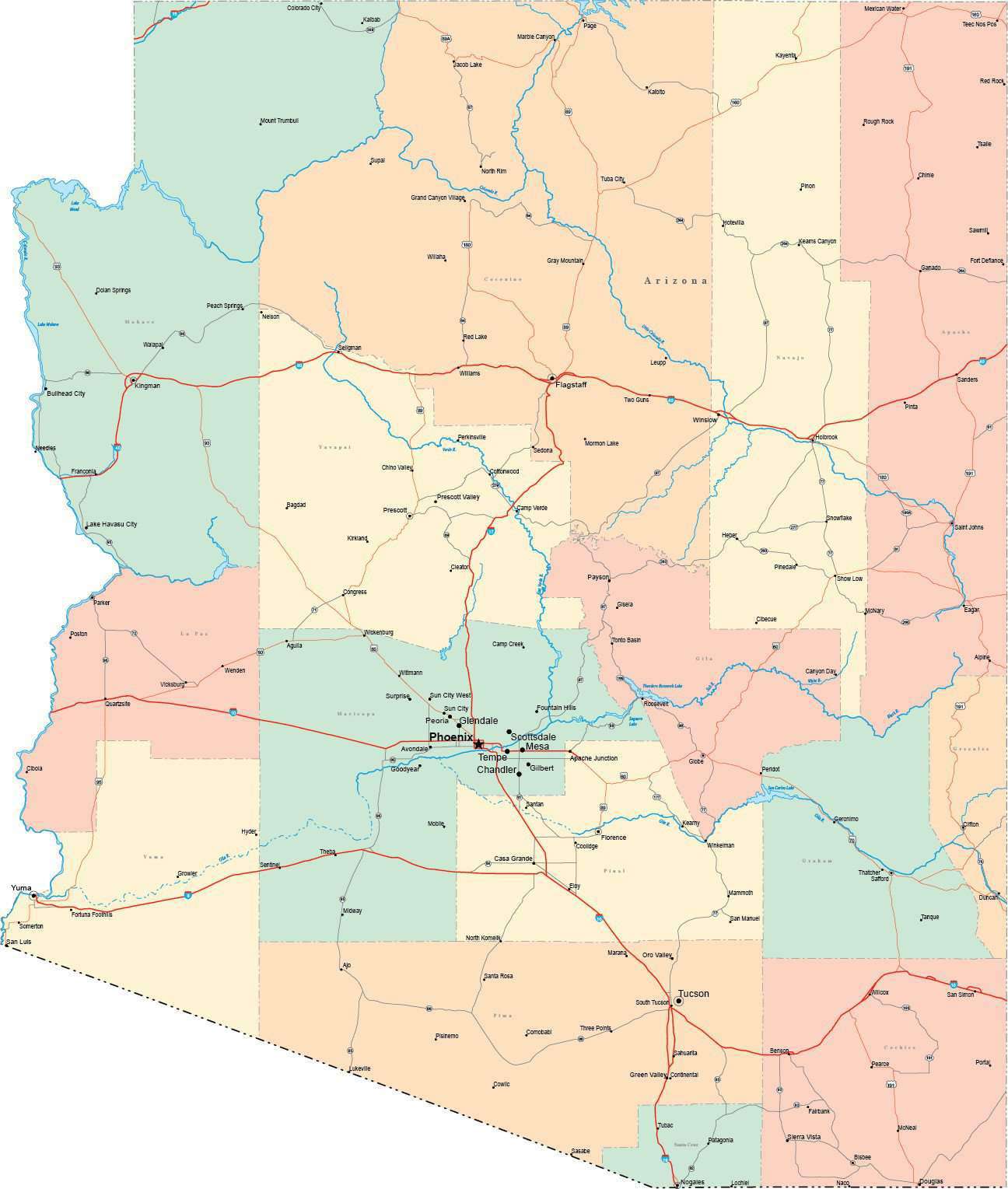 Map Of Arizona With Major Cities