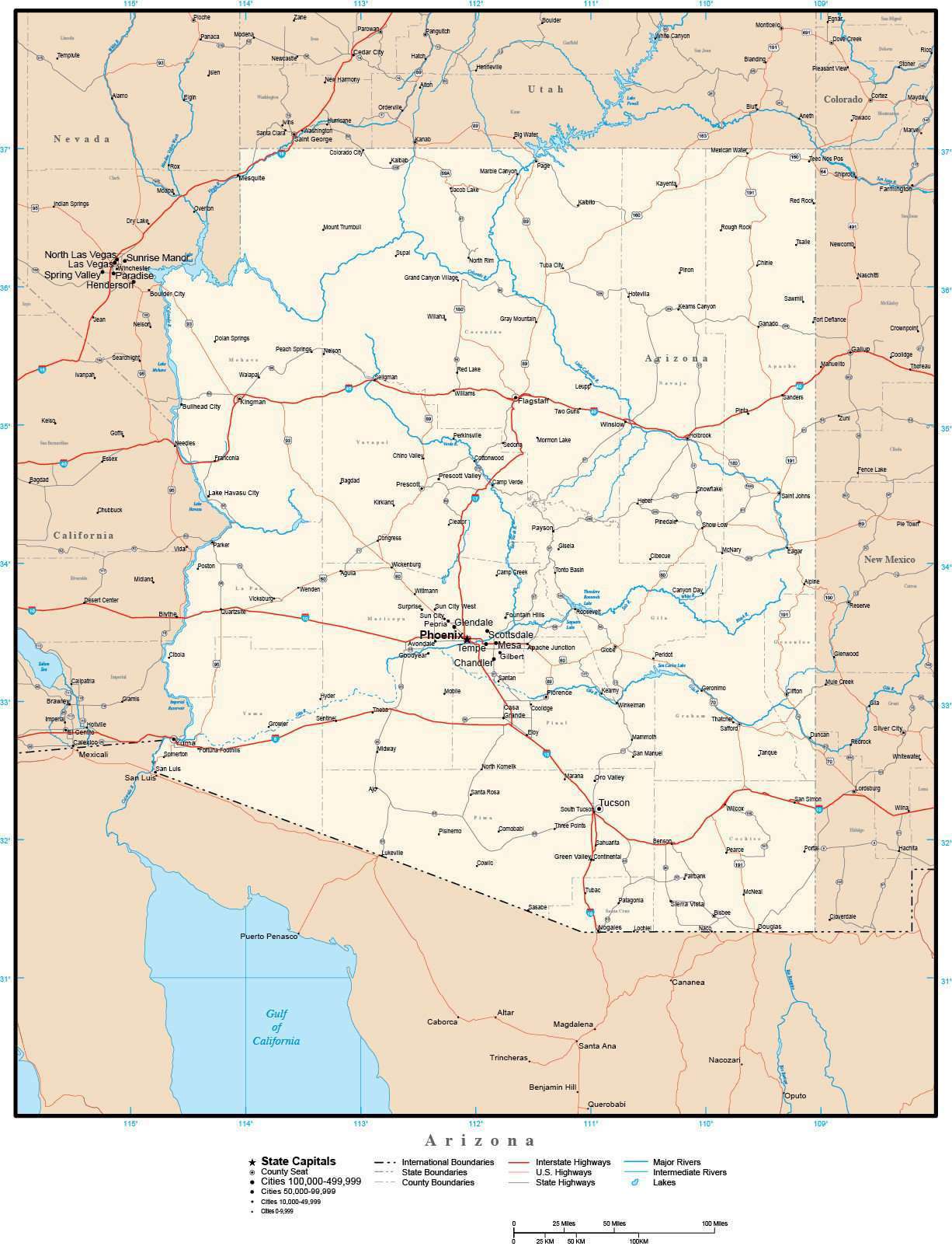 Arizona Map In Adobe Illustrator Vector Format