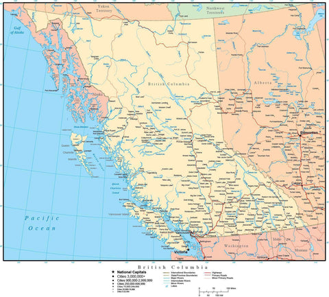 British Columbia Province map in Adobe Illustrator vector format