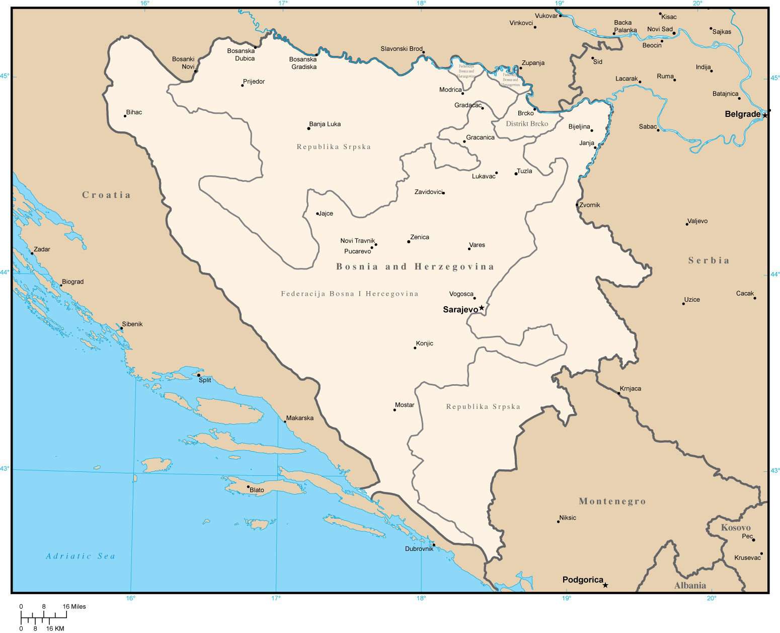 Bosnia & Herzegovina Map with Administrative Areas in Adobe Illustrator ...