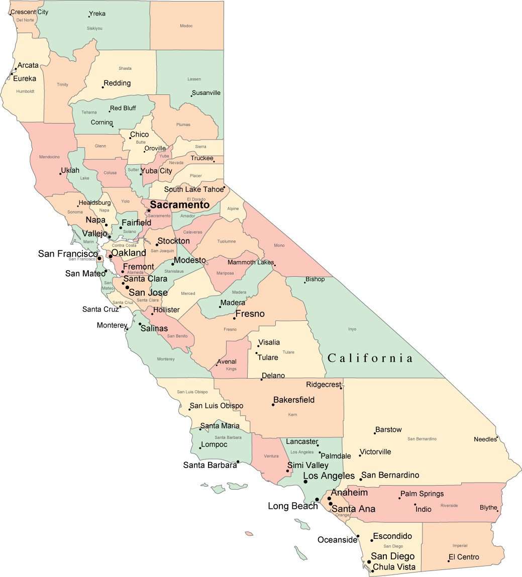 california map with cities