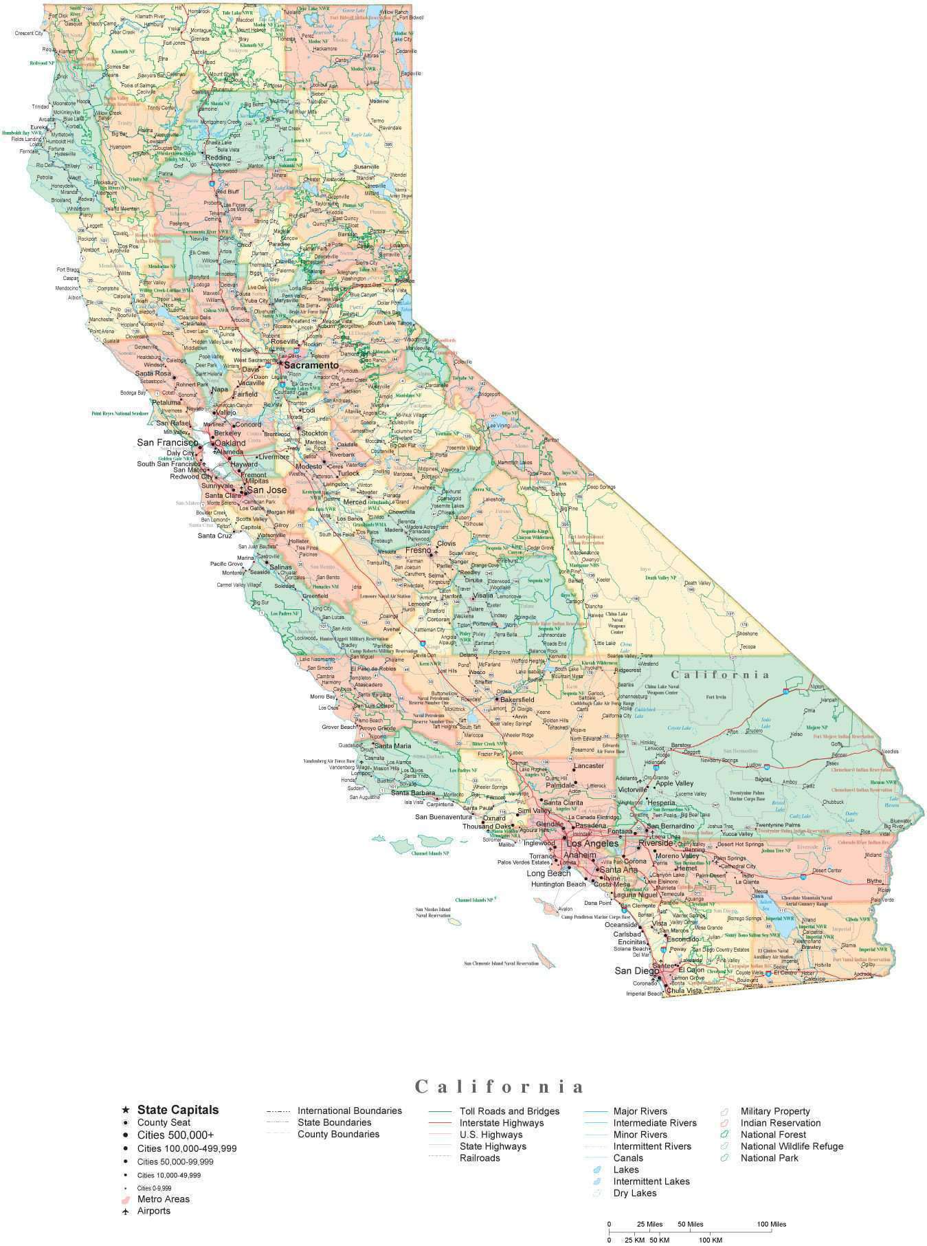 State Map Of California In Adobe Illustrator Vector Format Detailed Editable Map From Map 2162