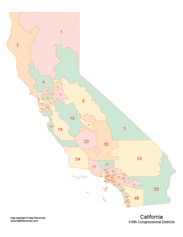 California Map with 2022 Congressional Districts