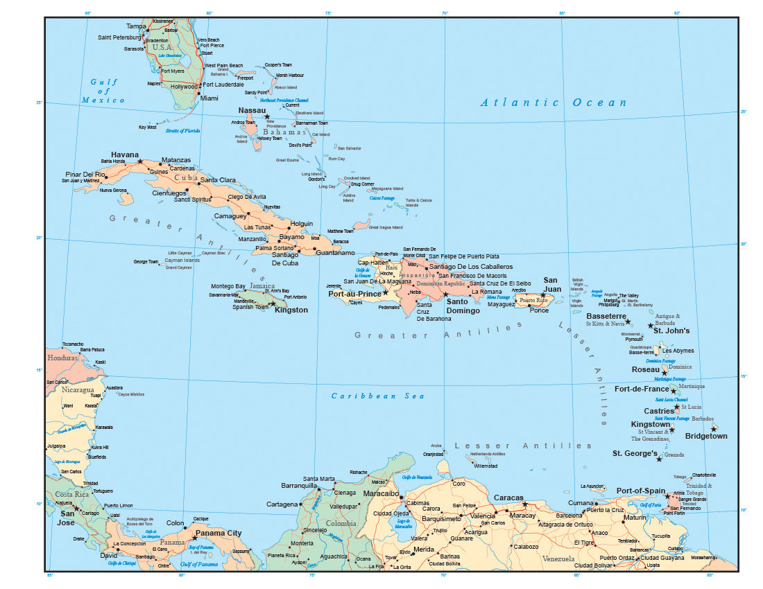 Map Of Caribbean Countries And Their Capitals