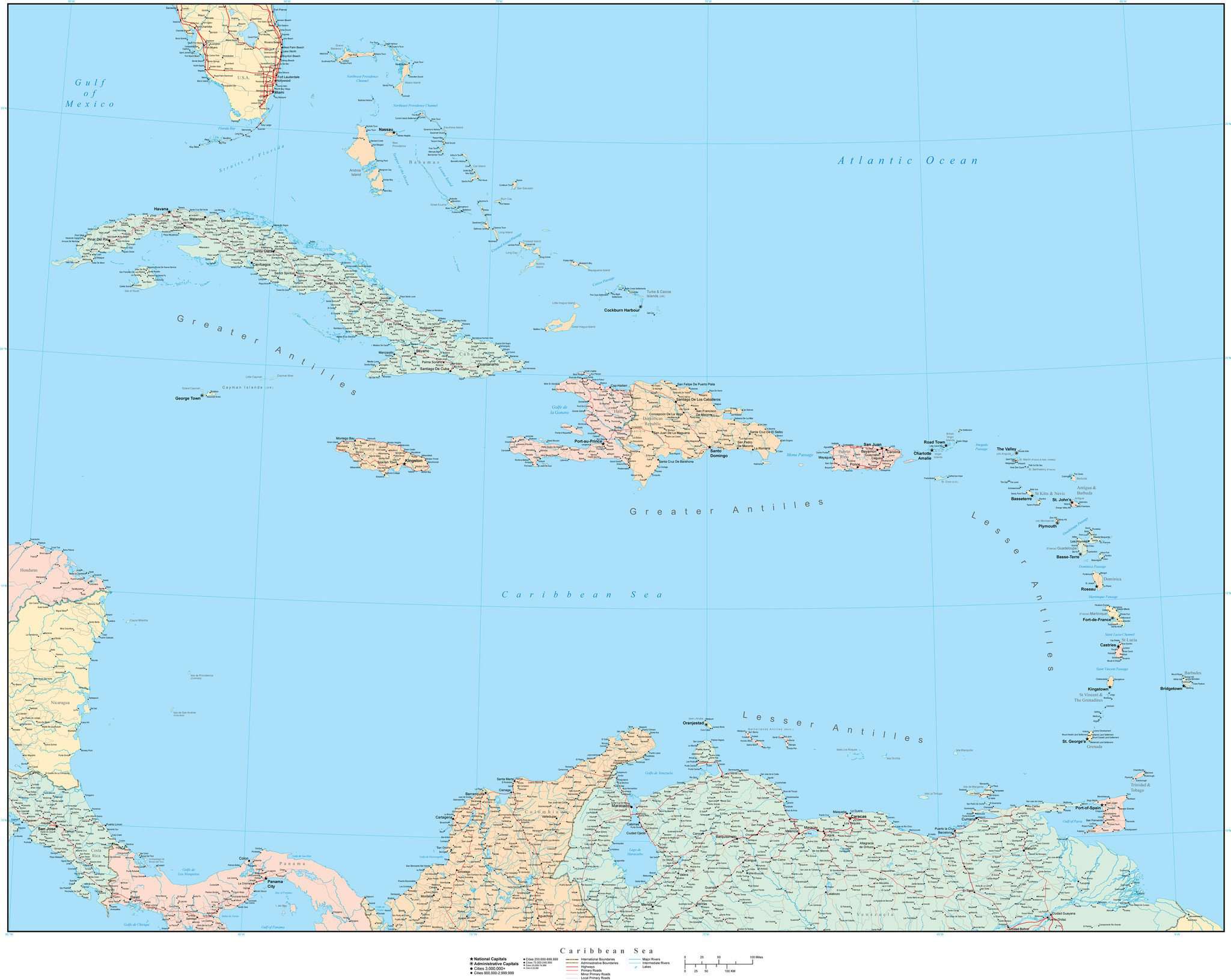 Digital Caribbean Sea Map - Adobe Illustrator Format