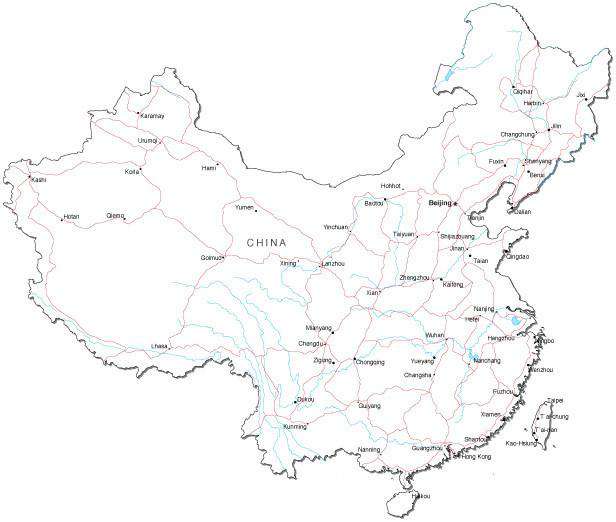 China Map Black And White China Black & White Road map in Adobe Illustrator Vector Format