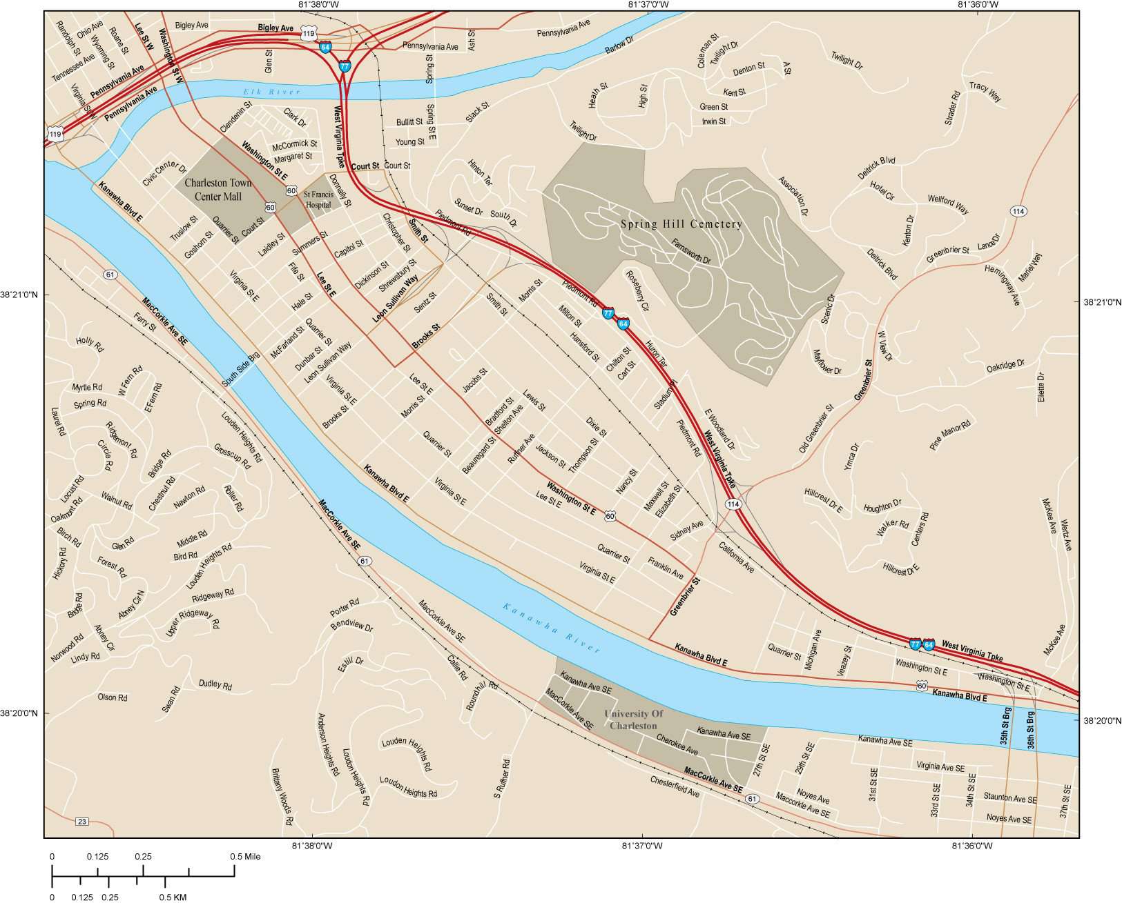 Charleston Map With Local Streets In Adobe Illustrator Vector Format