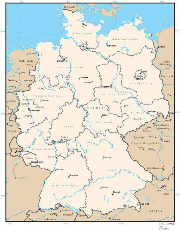 Germany map in Adobe Illustrator vector format