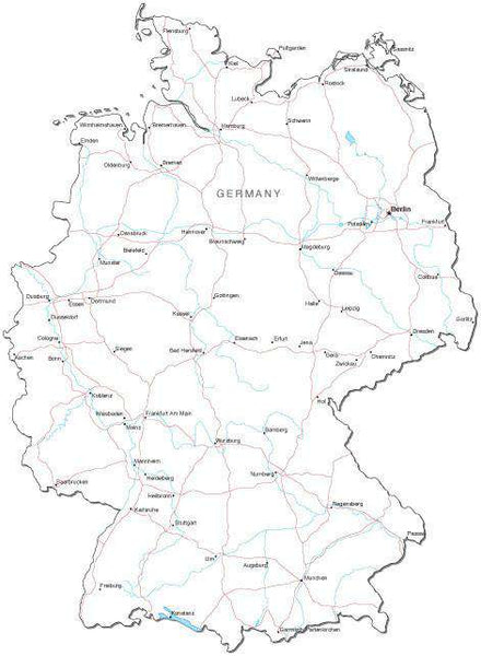 germany map black and white Germany Black White Road Map In Adobe Illustrator Vector Format germany map black and white