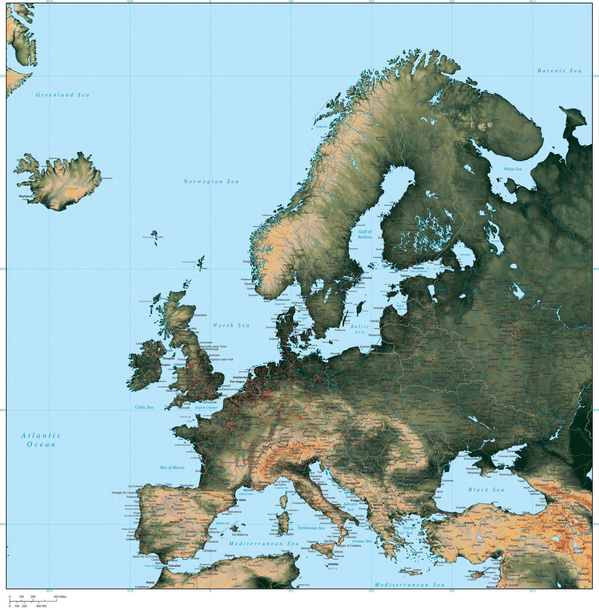 Digital Europe Terrain Map In Adobe Illustrator Vector Format Europe 165068 7836