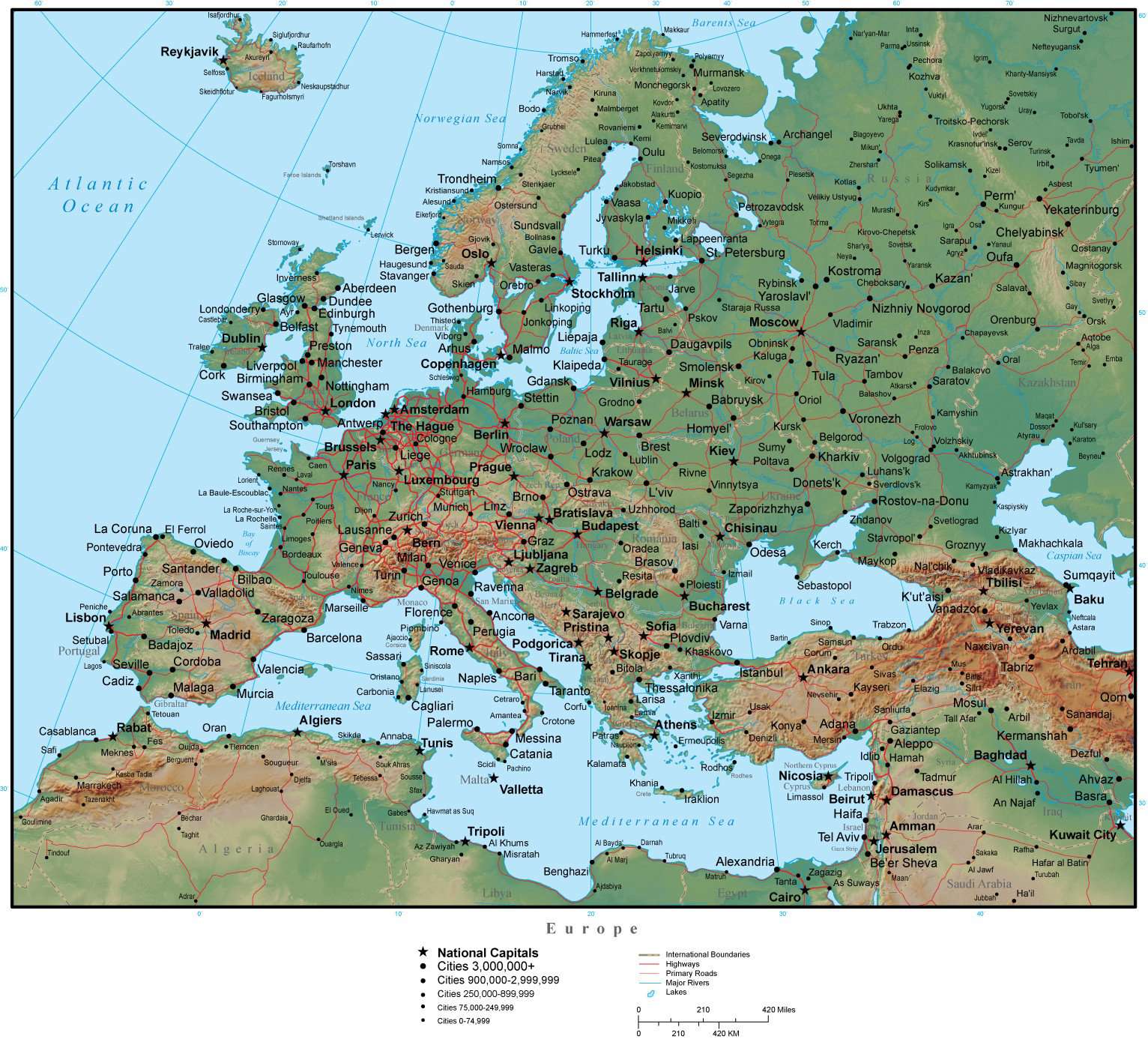 2015 Europe Map With Scale And Continental Border Map