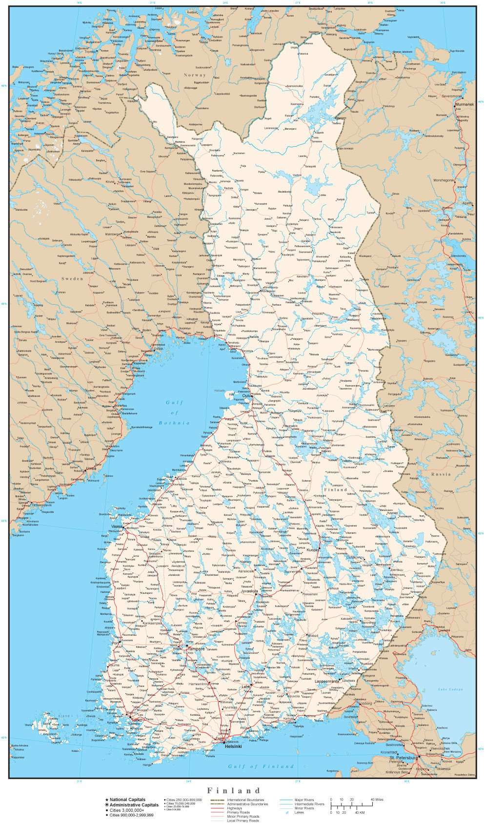 Finland map in Adobe Illustrator vector format