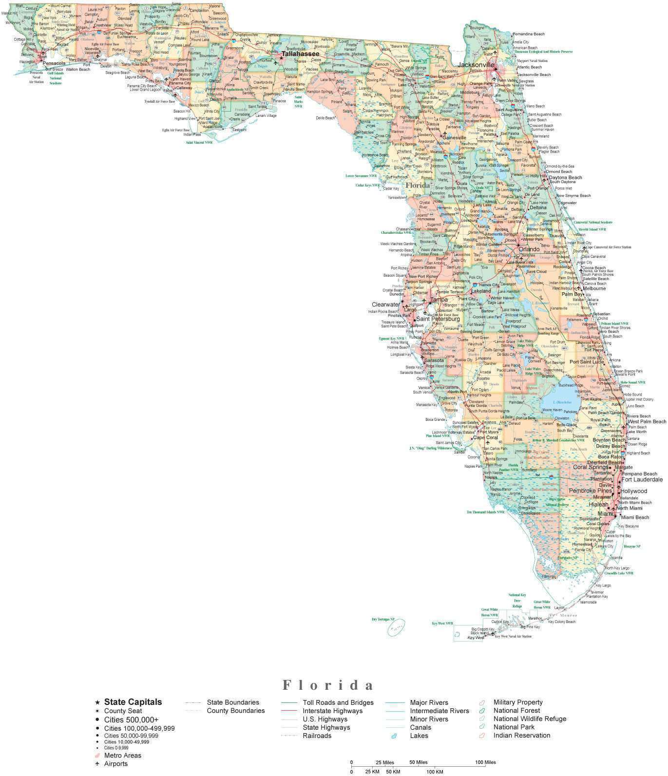 State Map Of Florida In Adobe Illustrator Vector Format Detailed