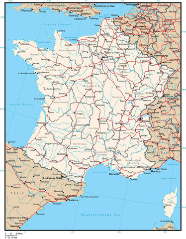 France Map with Provinces, Cities, Rivers and Roads in Adobe ...