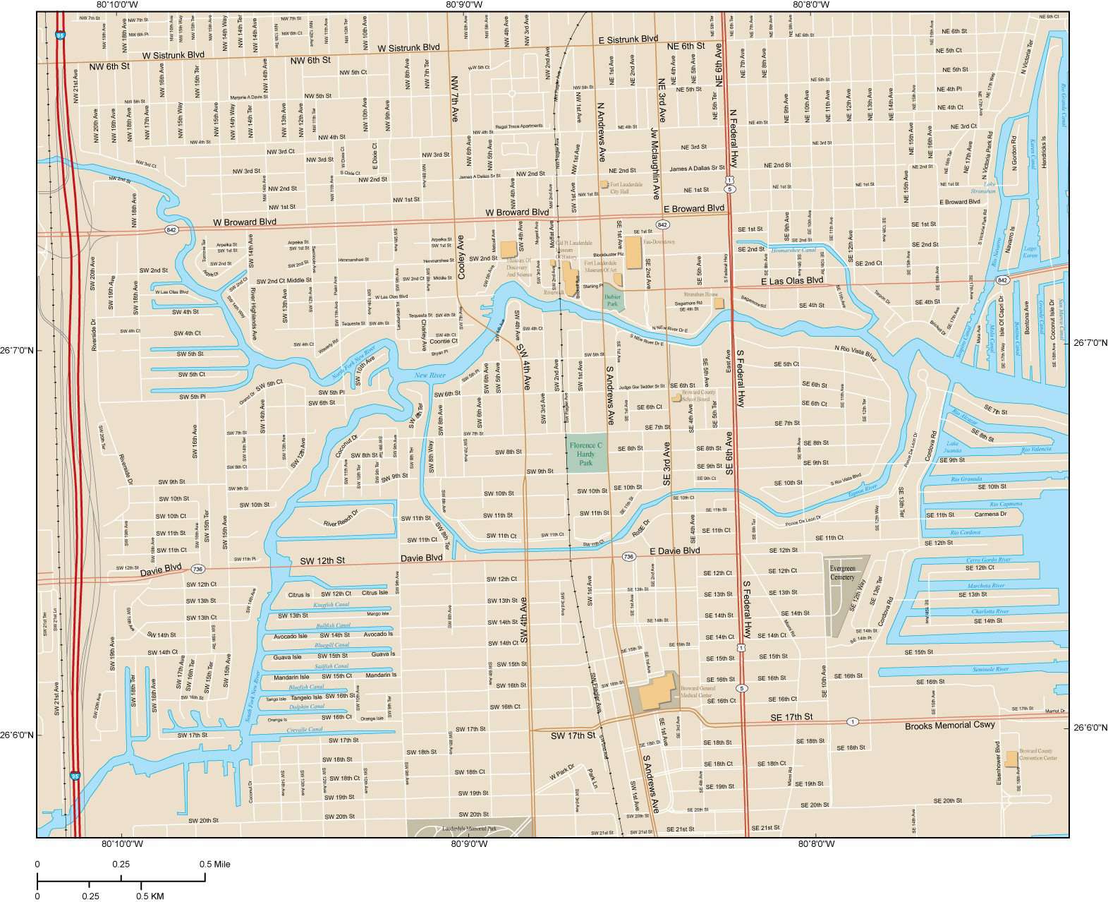 Fort Lauderdale Street Map Fort Lauderdale Map With Local Streets In Adobe Illustrator Vector Format