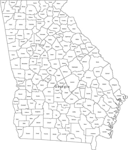 Black & White Georgia Digital Map with Counties – Map Resources