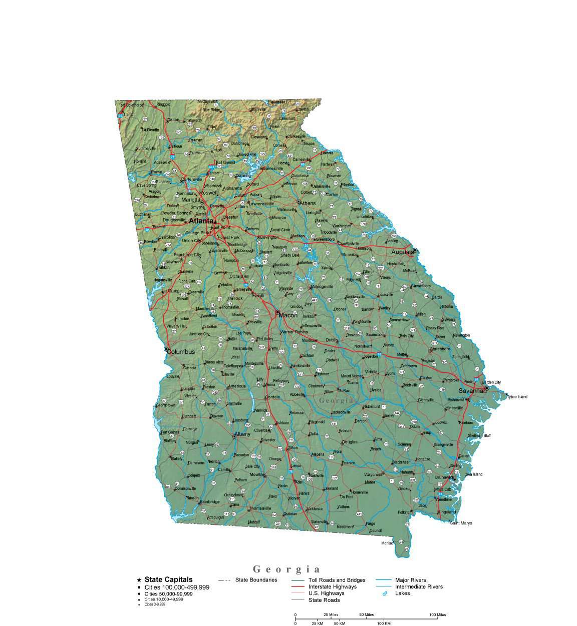 Georgia Illustrator Vector Map with Cities, Roads and Photoshop Terrain ...