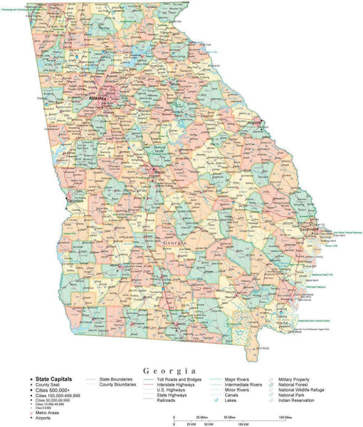 State Map of Georgia in Adobe Illustrator vector format. – Map Resources