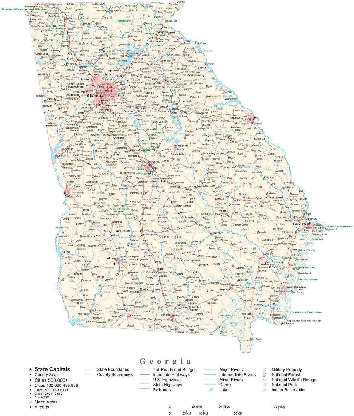 Georgia Detailed Cut-Out Style State Map in Adobe Illustrator Vector ...