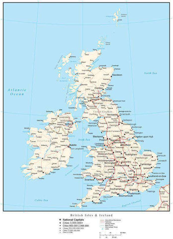 United Kingdom Map with Countries, Cities, and Roads