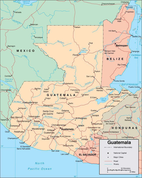 Digital Guatemala map in Adobe Illustrator vector format