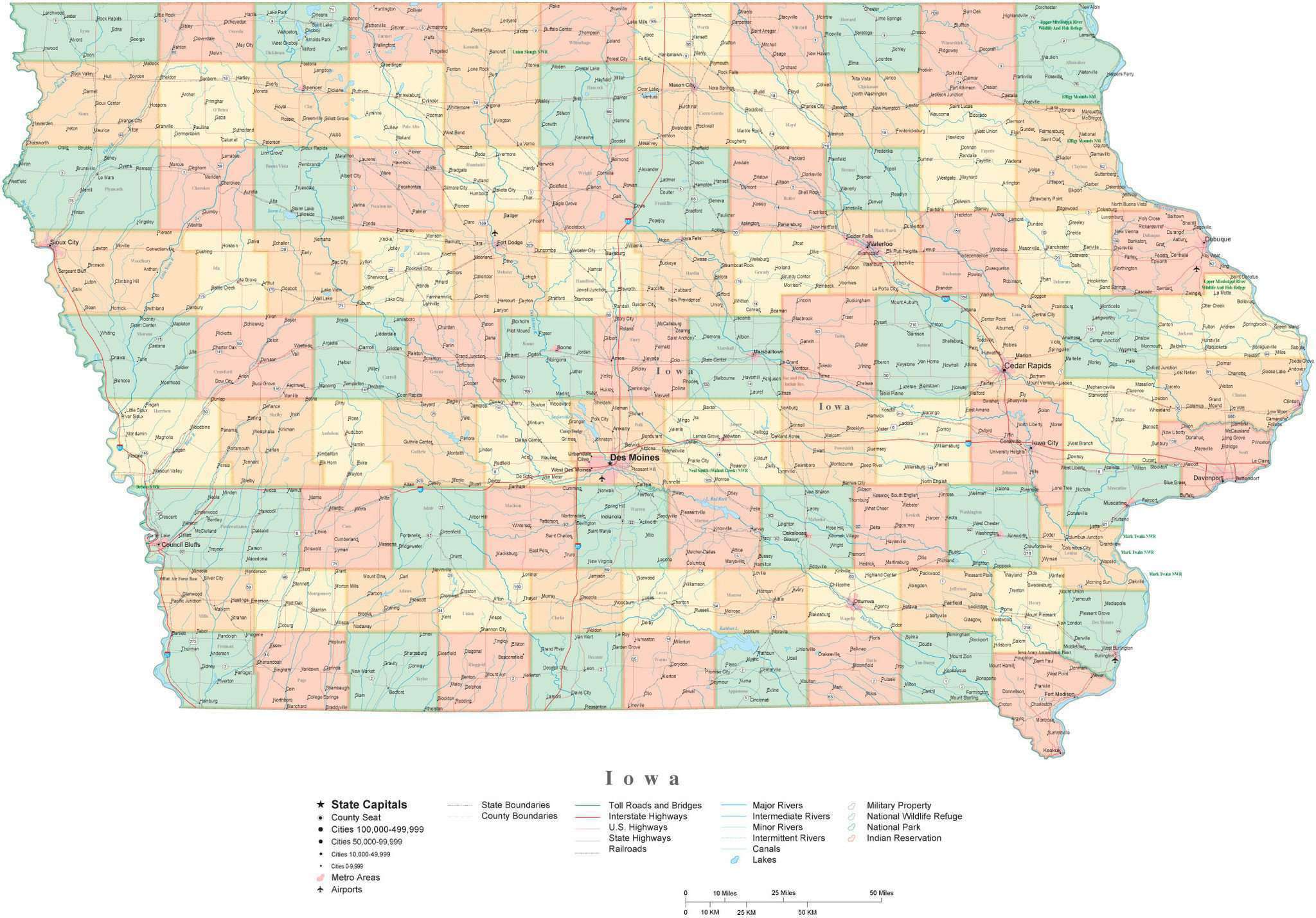 State Map of Iowa in Adobe Illustrator vector format. Detailed