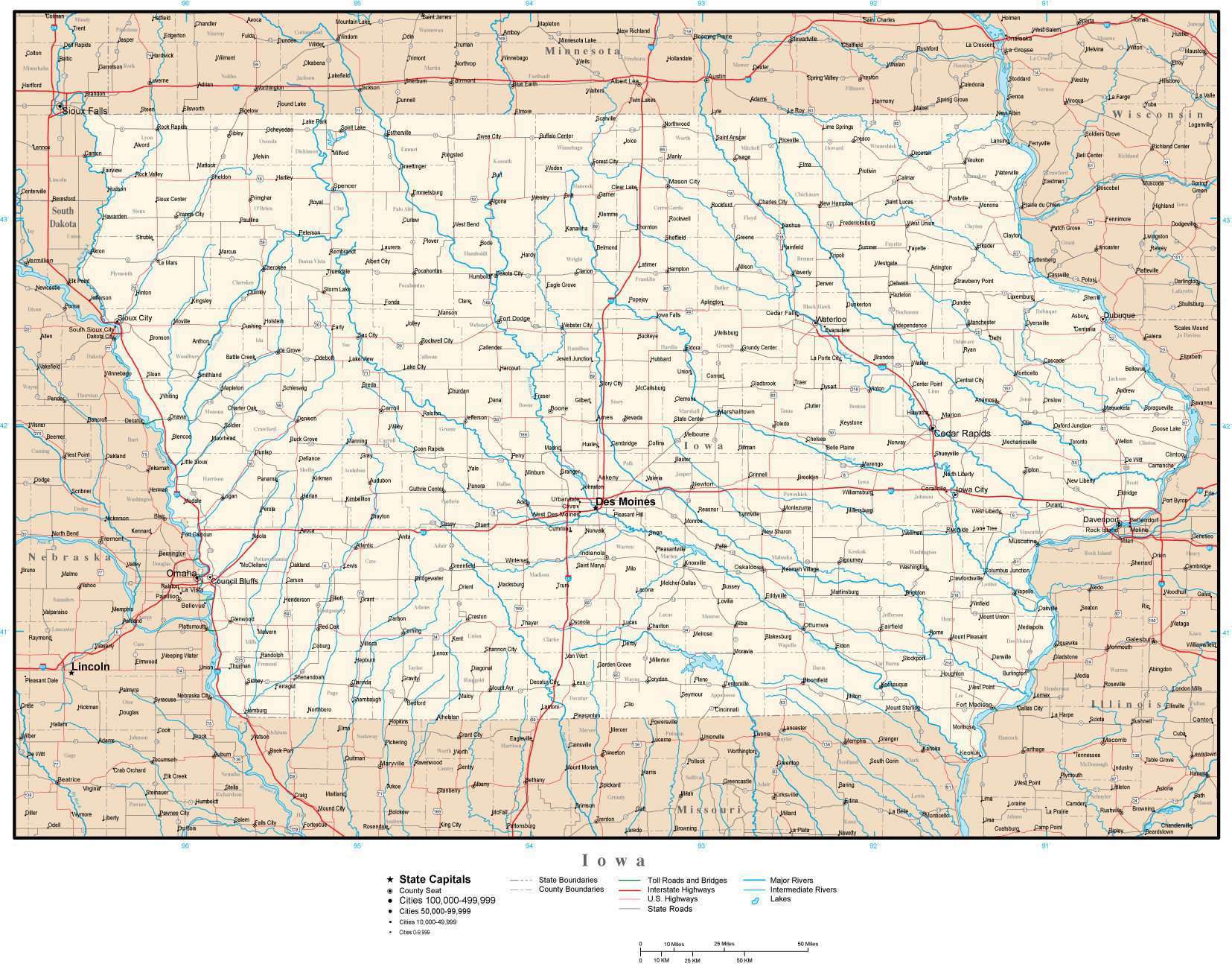 Iowa Map In Adobe Illustrator Vector Format