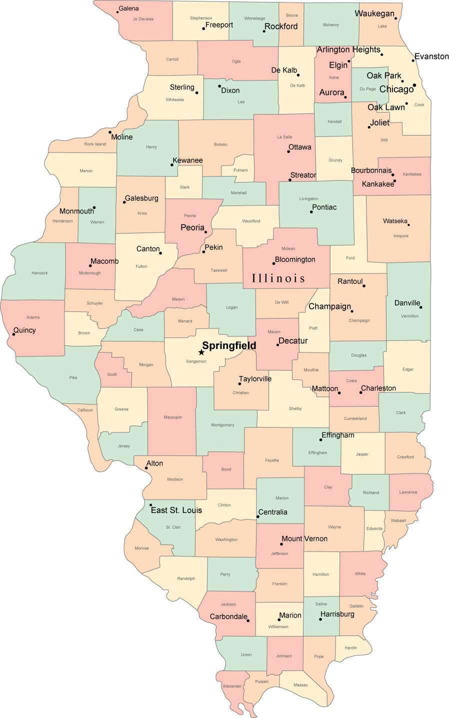 Printable Illinois County Map 4850