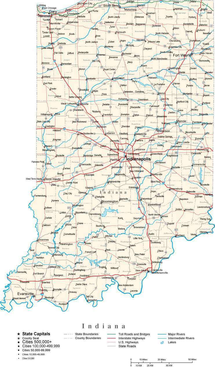 Indiana State Map in Fit-Together Style to match other states