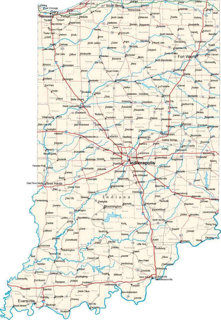 Indiana Map With County Lines Digital Indiana Contour map in Adobe Illustrator vector format IN 