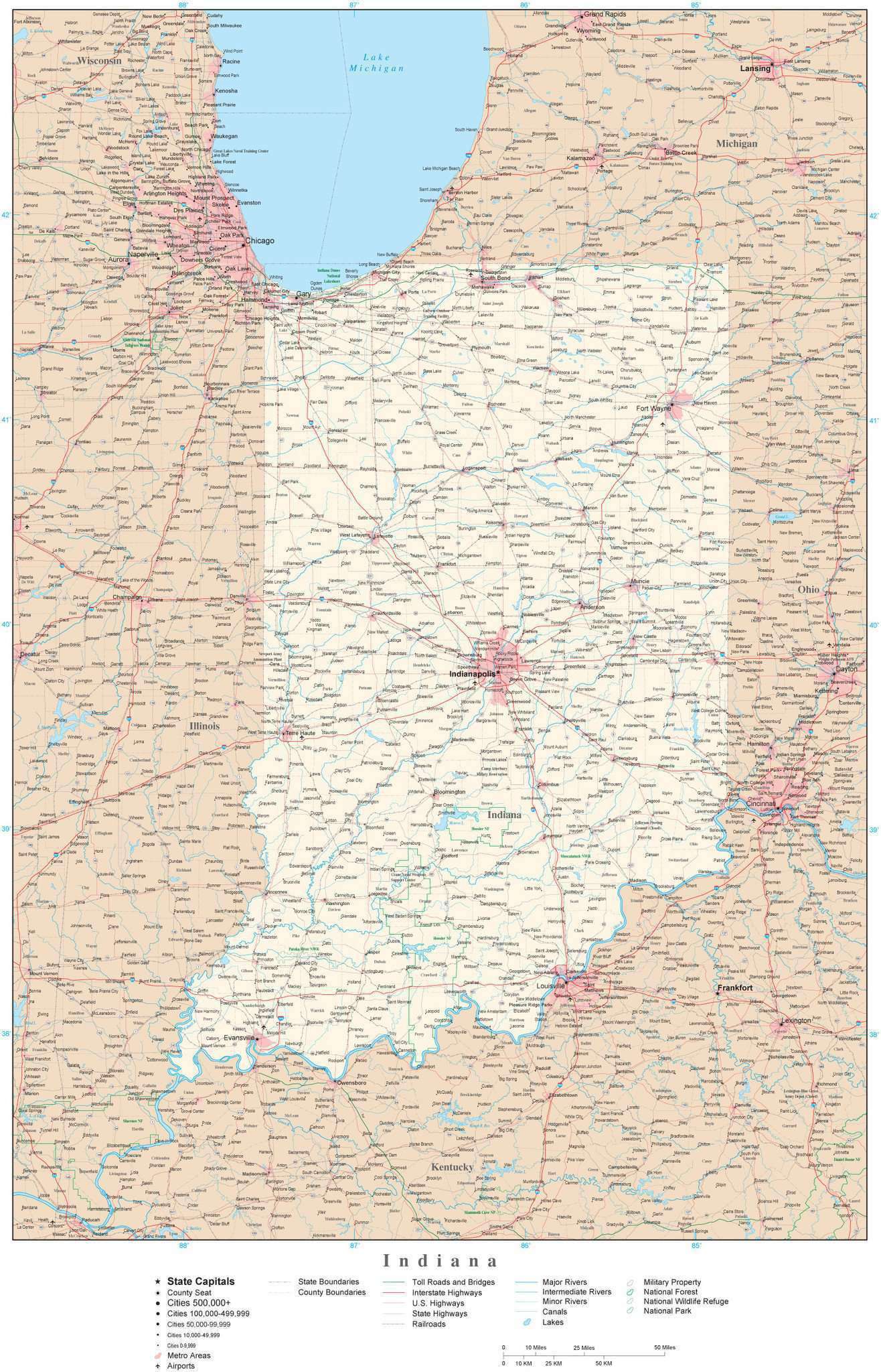 Indiana Detailed Map In Adobe Illustrator Vector Format Detailed Editable Map From Map Resources