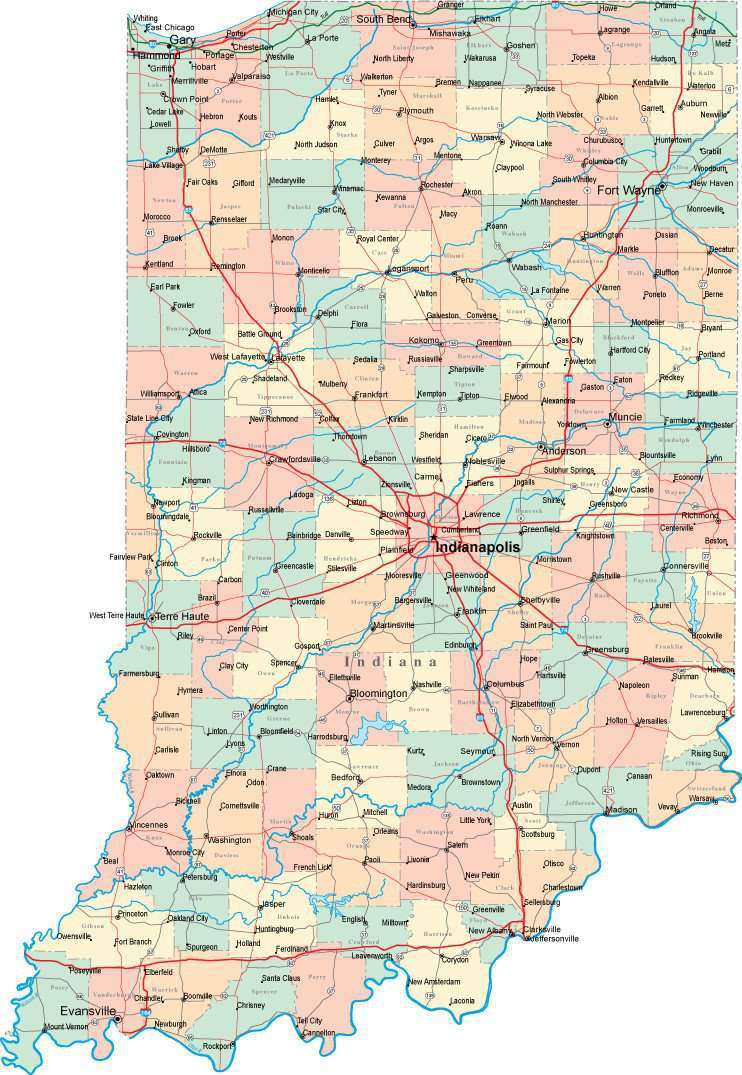 The State Of Indiana Map Digital Indiana State Map In Multi-Color Fit-Together Style To Match Other  States