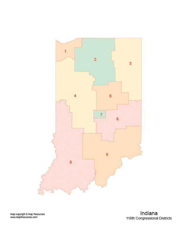 Indiana Map with 2022 Congressional Districts