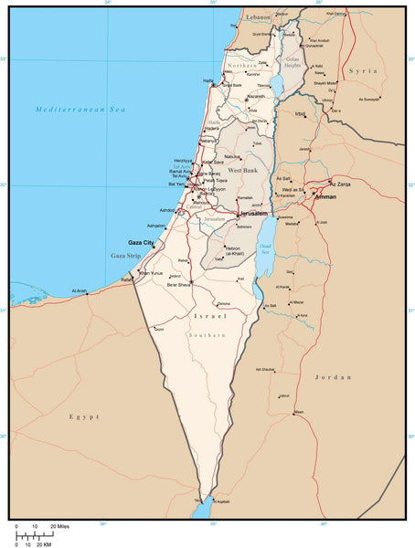 Israel Map with Administrative Areas in Adobe Illustrator Format