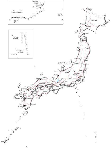 Japan Black White Road Map In Adobe Illustrator Vector Format