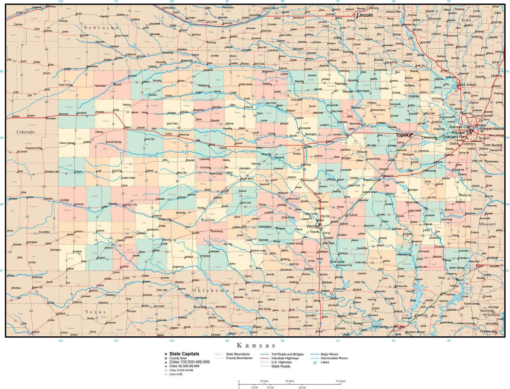 Kansas State Map With Counties And Cities 